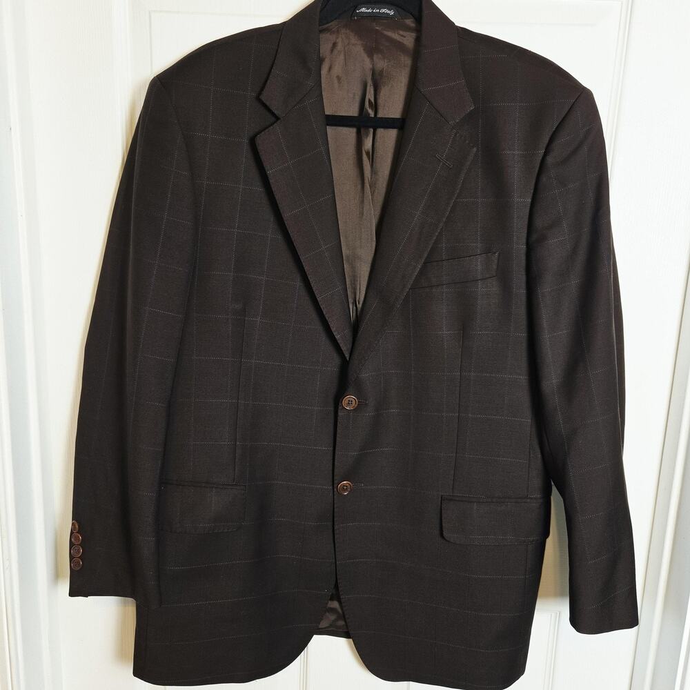 Zanieri Blazer Mens US 32 Brown Windowpane Super 100s Wool Sport Coat Italy